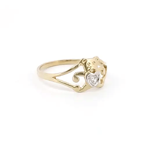 9ct Gold CZ Teddy Bear Love Baby Ring - JBR030