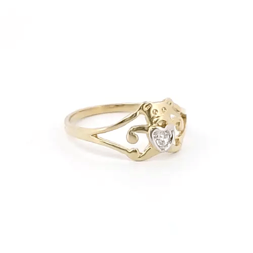 9ct Gold CZ Teddy Bear Love Baby Ring - JBR030