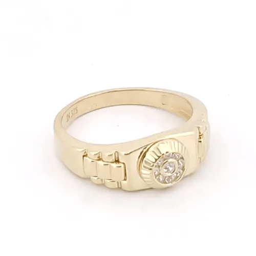 9ct Gold CZ Fluted Bezel Watch Strap Cluster Baby Pinky Ring - JBR033