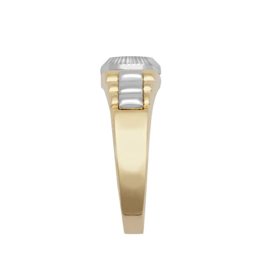 9ct 2-Colour Gold CZ Fluted Bezel Watch Strap Baby Pinky Ring - JBR034