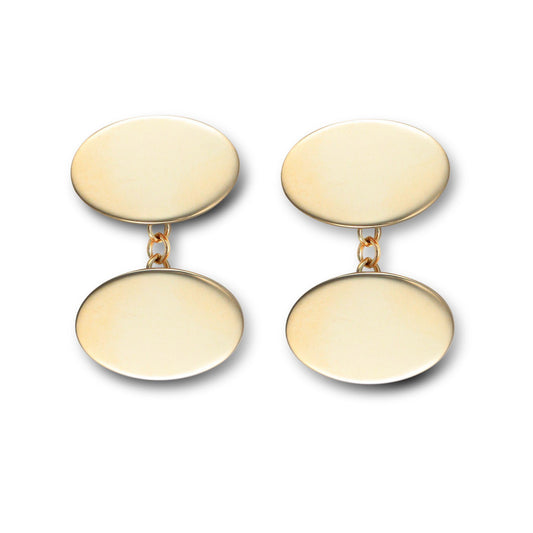 Mens Solid 9ct Gold Twin Oval Chain Linked Cufflinks - JCL025