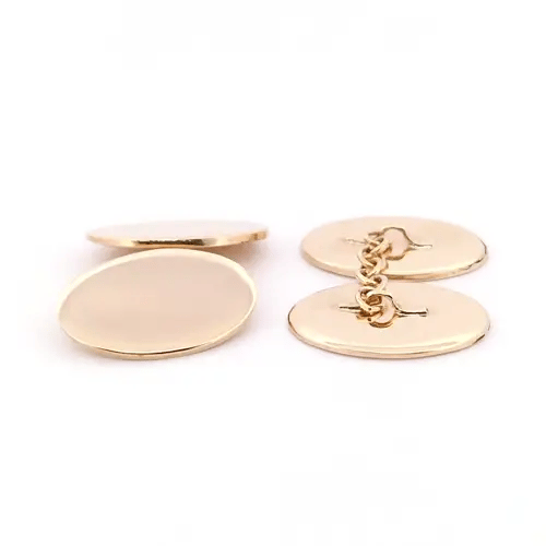 Mens Solid 9ct Gold Twin Oval Chain Linked Cufflinks - JCL026