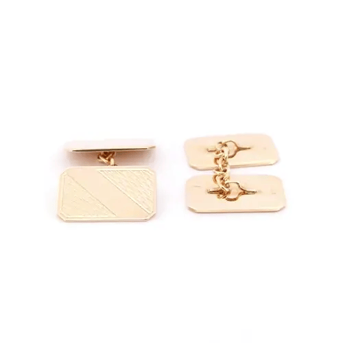 9ct Gold Twin Rectangular Ogee Chain Linked Cufflinks, (ID Strip) - JCL035