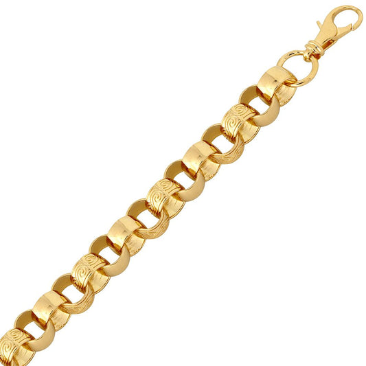 9ct Gold Engraved Cast Belcher 11.5mm Chain Bracelet, 9 inch 23cm - JCN001N