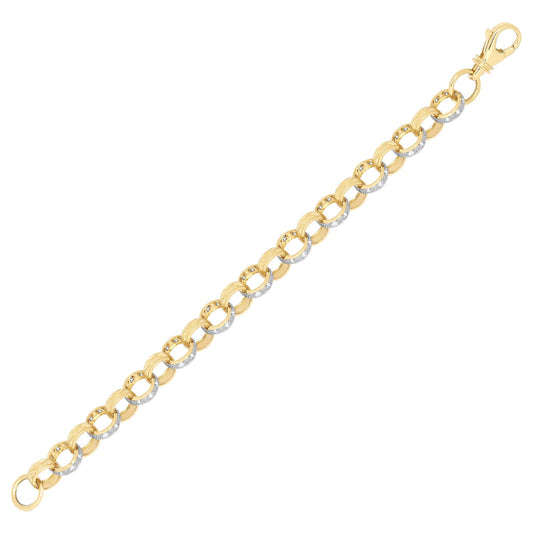 9ct 2-Colour Gold CZ Engraved Belcher 11mm Chain Bracelet 8.5inch - JCN079B