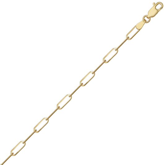 9ct Gold Oval Pill Paperclip 3mm Chain Link Bracelet 7.5inch 19cm - JCN093A