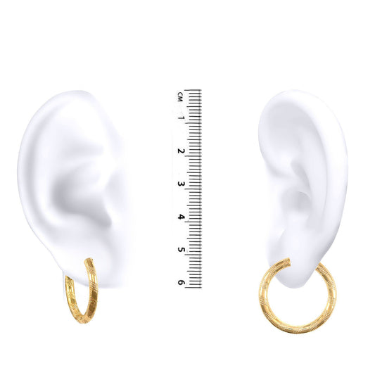 Ladies 9ct Gold Textured Striped 3mm Hoop Earrings 25mm - JER042A