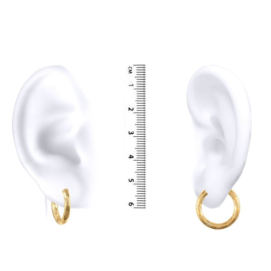 Ladies 9ct Gold Textured Striped 3mm Hoop Earrings 20mm - JER042