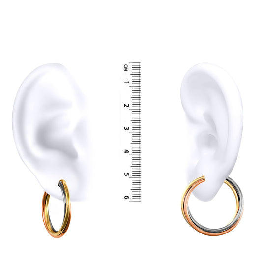 9ct 3-Colour Gold Russian Wedding Ring 3mm Hoop Earrings 29mm - JER092