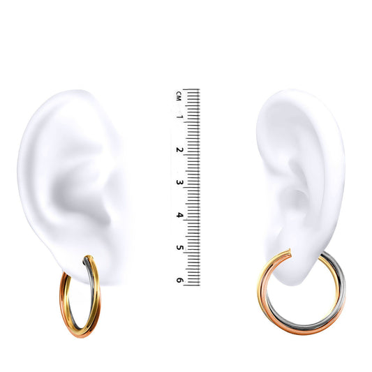 9ct 3-Colour Gold Russian Wedding Ring 3mm Hoop Earrings 29mm - JER092