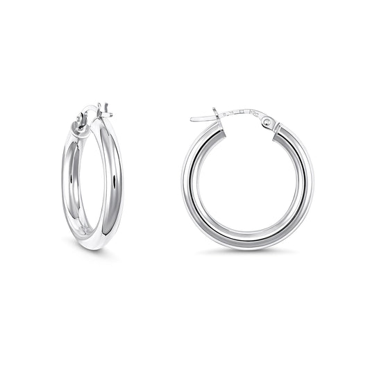 Ladies 9ct White Gold Polished 3mm Hoop Earrings 20mm - JER127