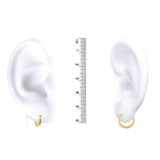 Ladies 9ct Gold Floral Engraved 2mm Hoop Earrings 13mm - JER143