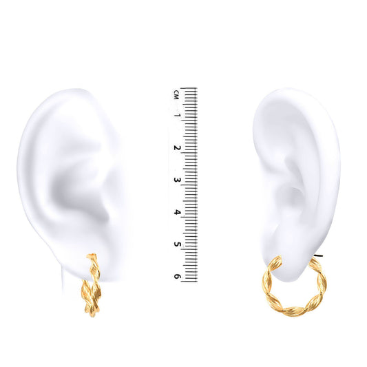 9ct Gold Barked Platted Twist 3.5mm Hoop Earrings 22mm - JER150