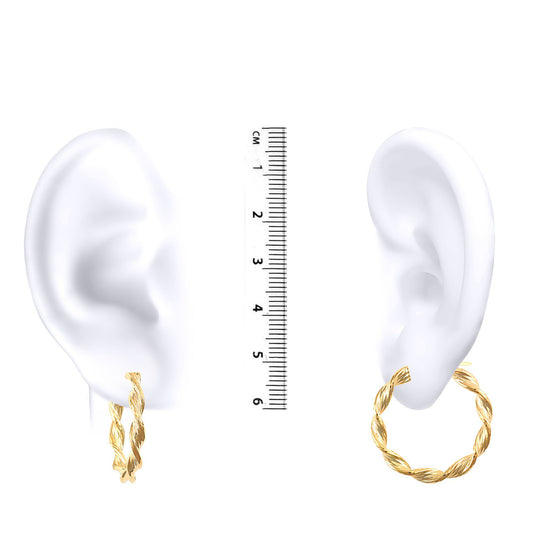 9ct Gold Barked Platted Twist 3.5mm Hoop Earrings 27mm - JER151