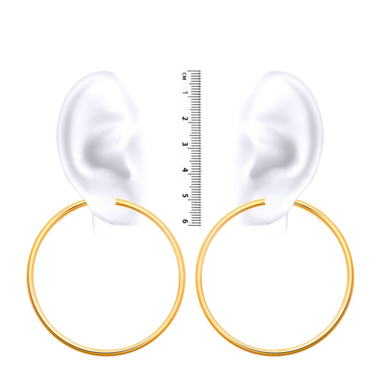 Ladies 9ct Gold Polished 3mm Hoop Earrings 65mm - JER179F