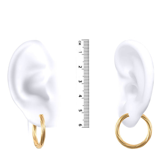 Ladies 9ct Gold Twisted 3mm Hoop Earrings 25mm - JER196