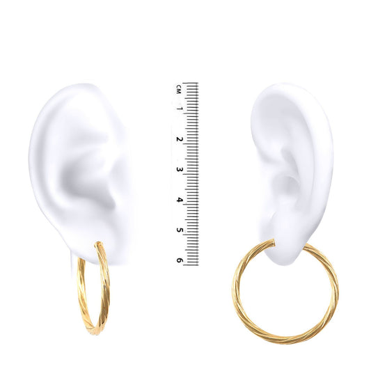 Ladies 9ct Gold Twisted 3mm Hoop Earrings 35mm - JER198
