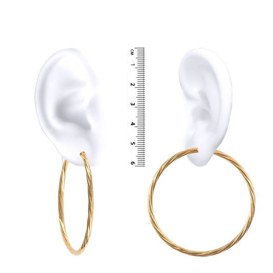 Ladies 9ct Gold Twisted 3mm Hoop Earrings 55mm - JER200