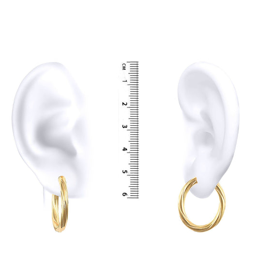 Ladies 9ct Gold Twisted Oval 3mm Hoop Earrings - JER443
