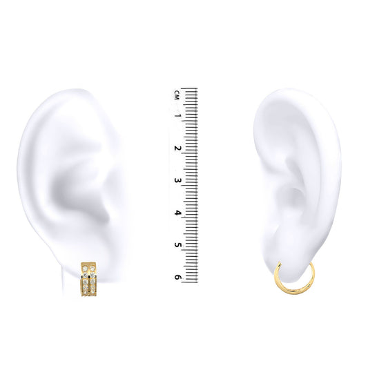 9ct Gold CZ 2 Row Eternity 4.5mm Huggie Hoop Earrings 12mm - JER521