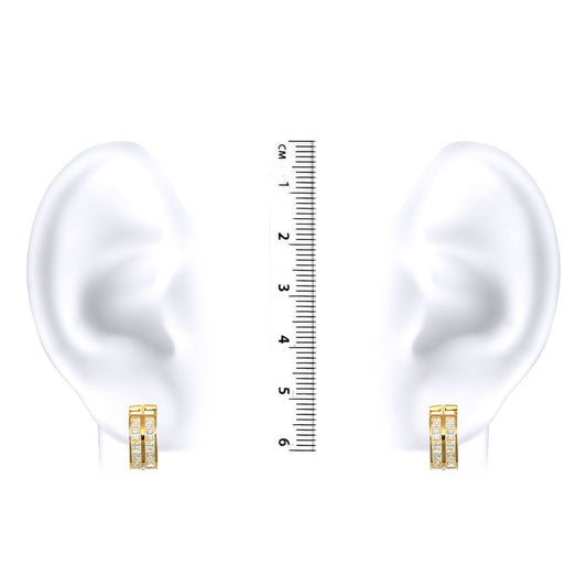 9ct Gold CZ 2 Row Eternity 5mm Huggie Hoop Earrings 12mm - JER523