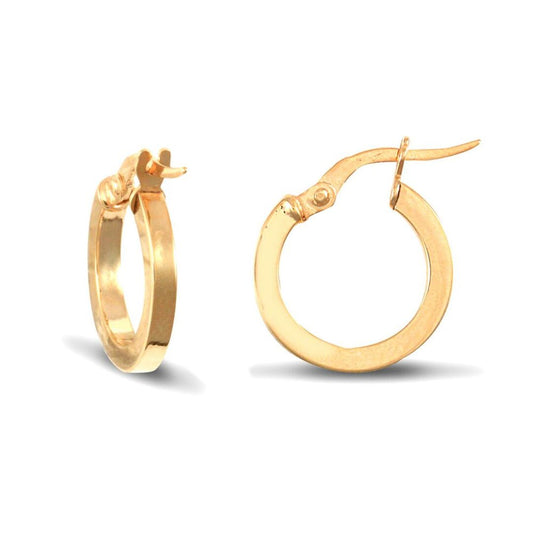Ladies 9ct Gold Square Tube 2mm Hoop Earrings 14mm - JER673A