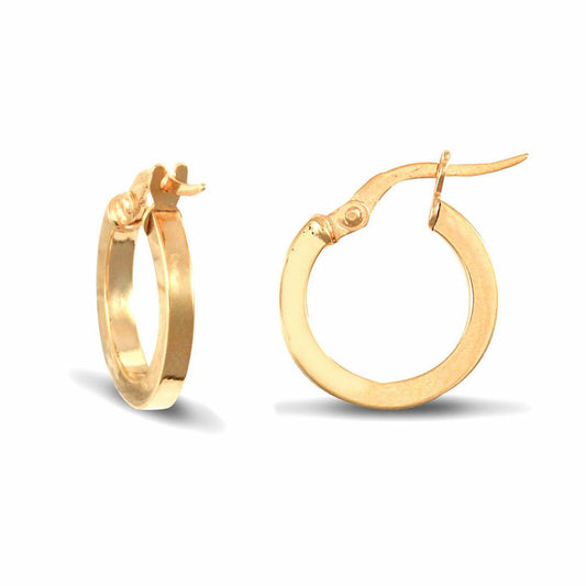 Ladies 9ct Gold Square Tube 2mm Hoop Earrings 14mm - JER673A