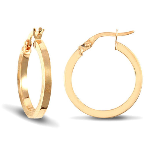 Ladies 9ct Gold Square Tube 2mm Hoop Earrings 20mm - JER673B