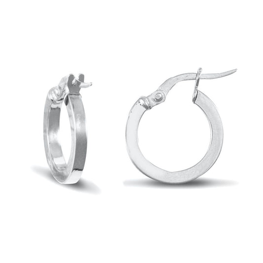 Ladies 9ct White Gold Square Tube 2mm Hoop Earrings 14mm - JER674A