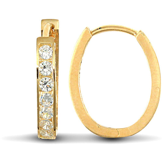9ct Gold CZ Oval Huggie Hoop Earrings - JER714