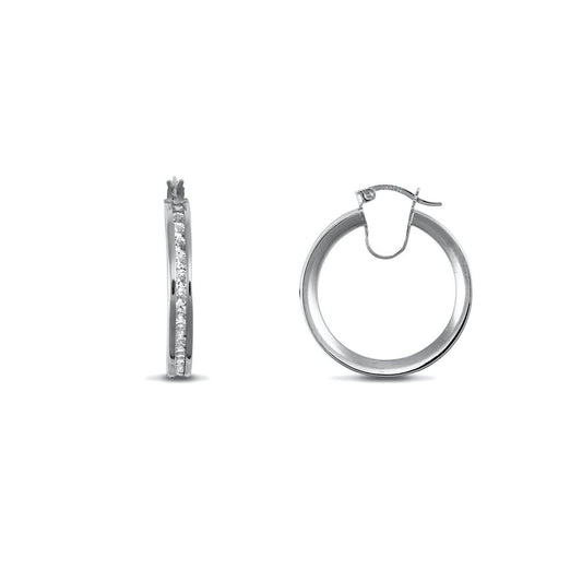 9ct White Gold CZ Eternity 4mm Hoop Earrings 22mm - JER718B
