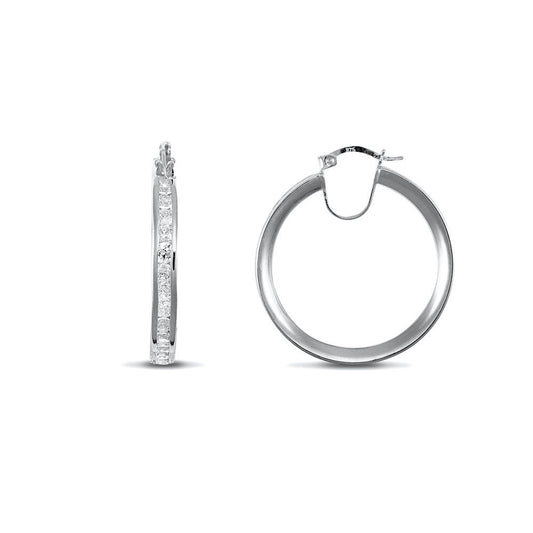 9ct White Gold CZ Eternity 4mm Hoop Earrings 29mm - JER718C