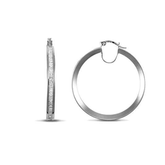9ct White Gold CZ Eternity 4mm Hoop Earrings 35mm - JER718D