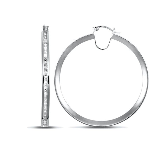 9ct White Gold CZ Eternity 4mm Hoop Earrings 47mm - JER718E
