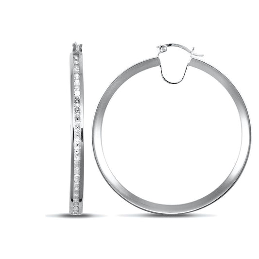 9ct White Gold CZ Eternity 4mm Hoop Earrings 47mm - JER718E