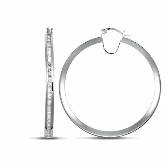 9ct White Gold CZ Eternity 4mm Hoop Earrings 47mm - JER718E
