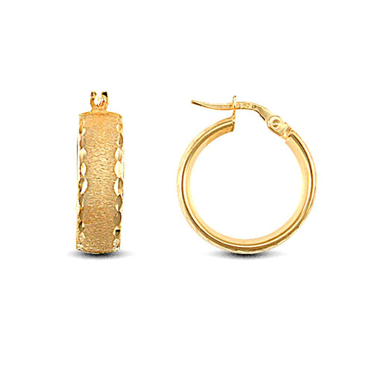 9ct Gold Frosted Diamond Cut Wedding 6mm Hoop Earrings 19mm - JER721A