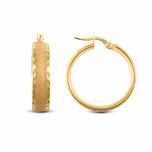 9ct Gold Frosted Diamond Cut Wedding 6mm Hoop Earrings 24mm - JER721B