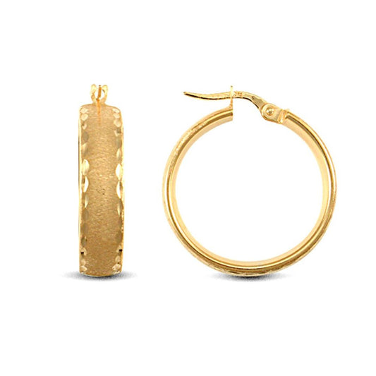 9ct Gold Frosted Diamond Cut Wedding 6mm Hoop Earrings 24mm - JER721B