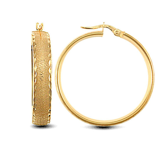 9ct Gold Frosted Diamond Cut Wedding 6mm Hoop Earrings 32mm - JER721C