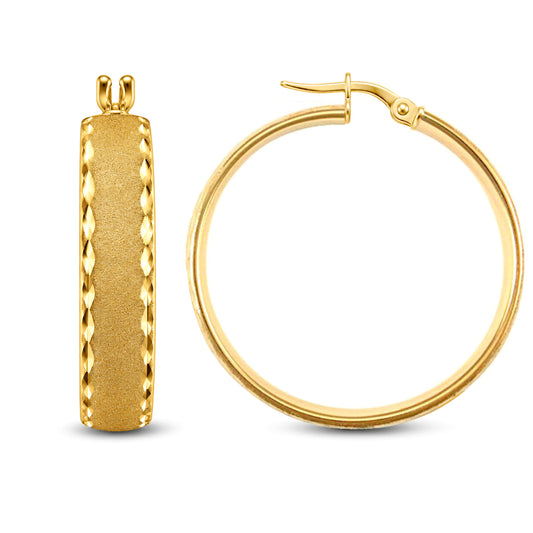 9ct Gold Frosted Diamond Cut Wedding 6mm Hoop Earrings 32mm - JER721C