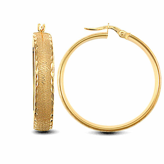 9ct Gold Frosted Diamond Cut Wedding 6mm Hoop Earrings 32mm - JER721C
