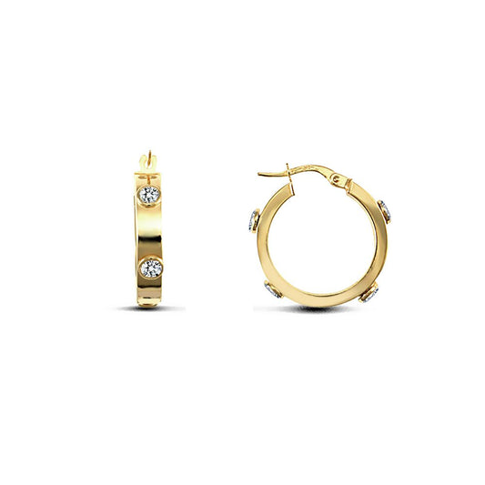 9ct Gold CZ Square Tube 4mm Hoop Earrings 20mm - JER725A