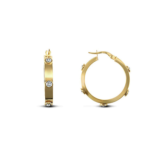 9ct Gold CZ Square Tube 4mm Hoop Earrings 24mm - JER725B