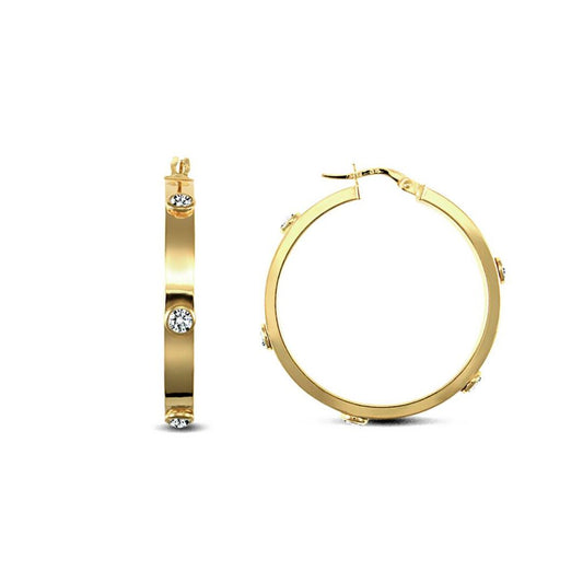 9ct Gold CZ Square Tube 4mm Hoop Earrings 32mm - JER725C