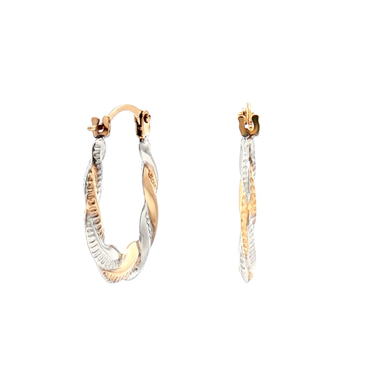Ladies 9ct Yellow and White Gold Twisted Platted Creole Earrings - JER733