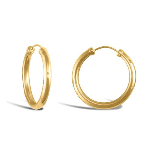 Ladies 9ct Gold Capped Sleeper 2.5mm Hoop Earrings 20mm - JER742B