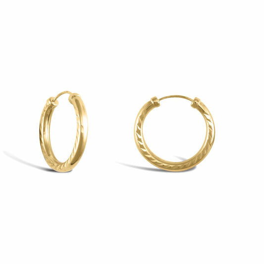 9ct Gold Diamond Cut Capped Sleeper 2.5mm Hoop Earrings 18mm - JER744A