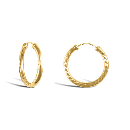 9ct Gold Diamond Cut Capped Sleeper 2.5mm Hoop Earrings 20mm - JER744B