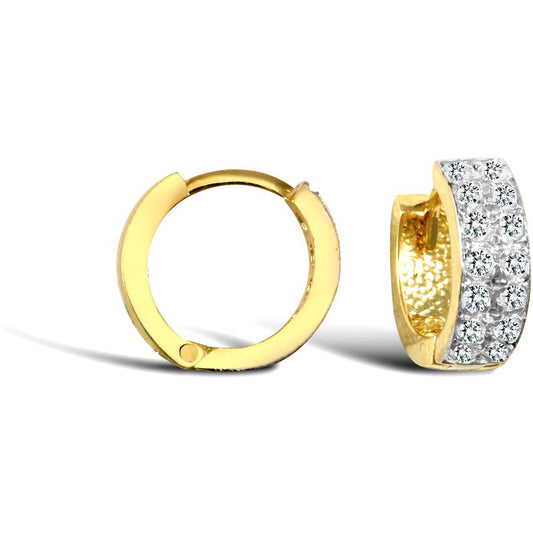 9ct Gold CZ 2 Row Eternity 4mm Huggie Hoop Earrings 11mm - JER749
